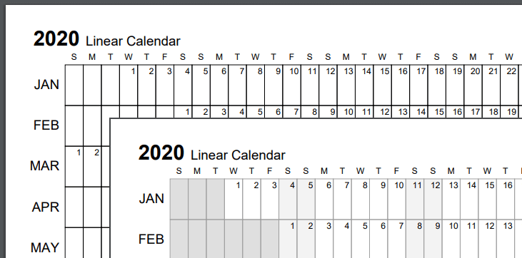 Screenshot comparison of a black &amp white calendar versus standard grayscale